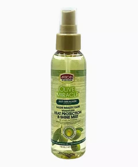 African Pride Olive Miracle Anti Breakage Formula Heat Protection And Shine Mist 4oz/118ml