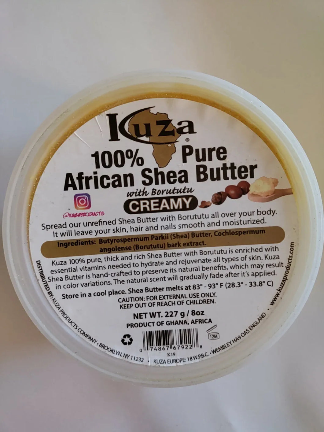 Kuza 100% Pure African Pure African Shea Butter CREAMY with Borututu 8oz/227g