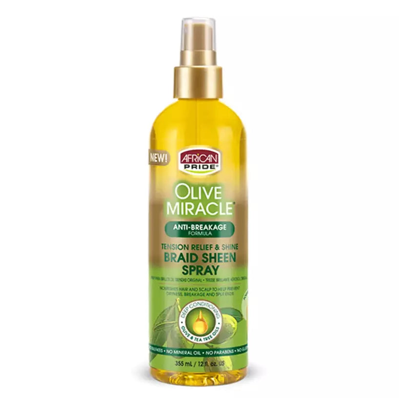 African Pride Olive Miracle Anti-Breakage Braid Sheen Spray and Extra Shine Braid Sheen Spray 12oz 355ml