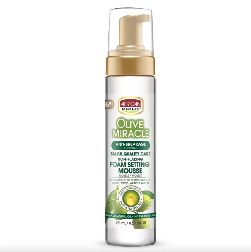 African Pride Olive Miracle Anti-breakage Formula Foam Setting Mouse 8.5 fl Oz/251ml