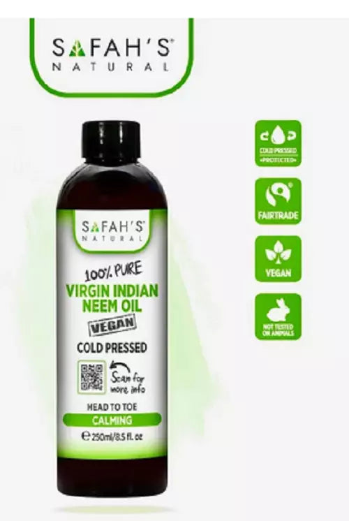 safah's Natural Cold Pressed Virgin Indian Neem Oil 100% Pure 8.5oz/250ml