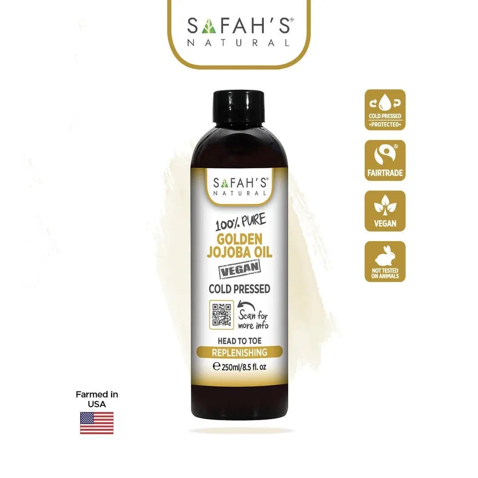safah's Natural Cold Pressed Golden Jojoba Oil 100% Pure 8.5oz/250ml