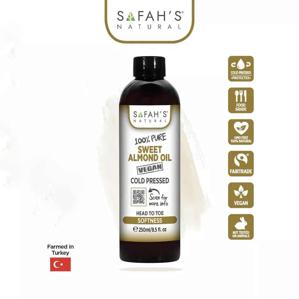 Safah's Natural Cold Pressed Sweet Almond oil 100% Pure 8.5oz/250ml