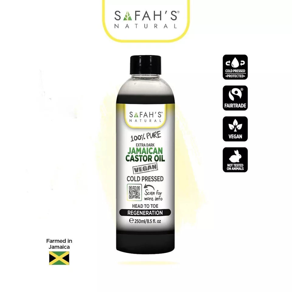 Safah's Natural Cold Pressed Extra Dark Jamaican Castor Oil 100% Pure 8.5oz/250ml