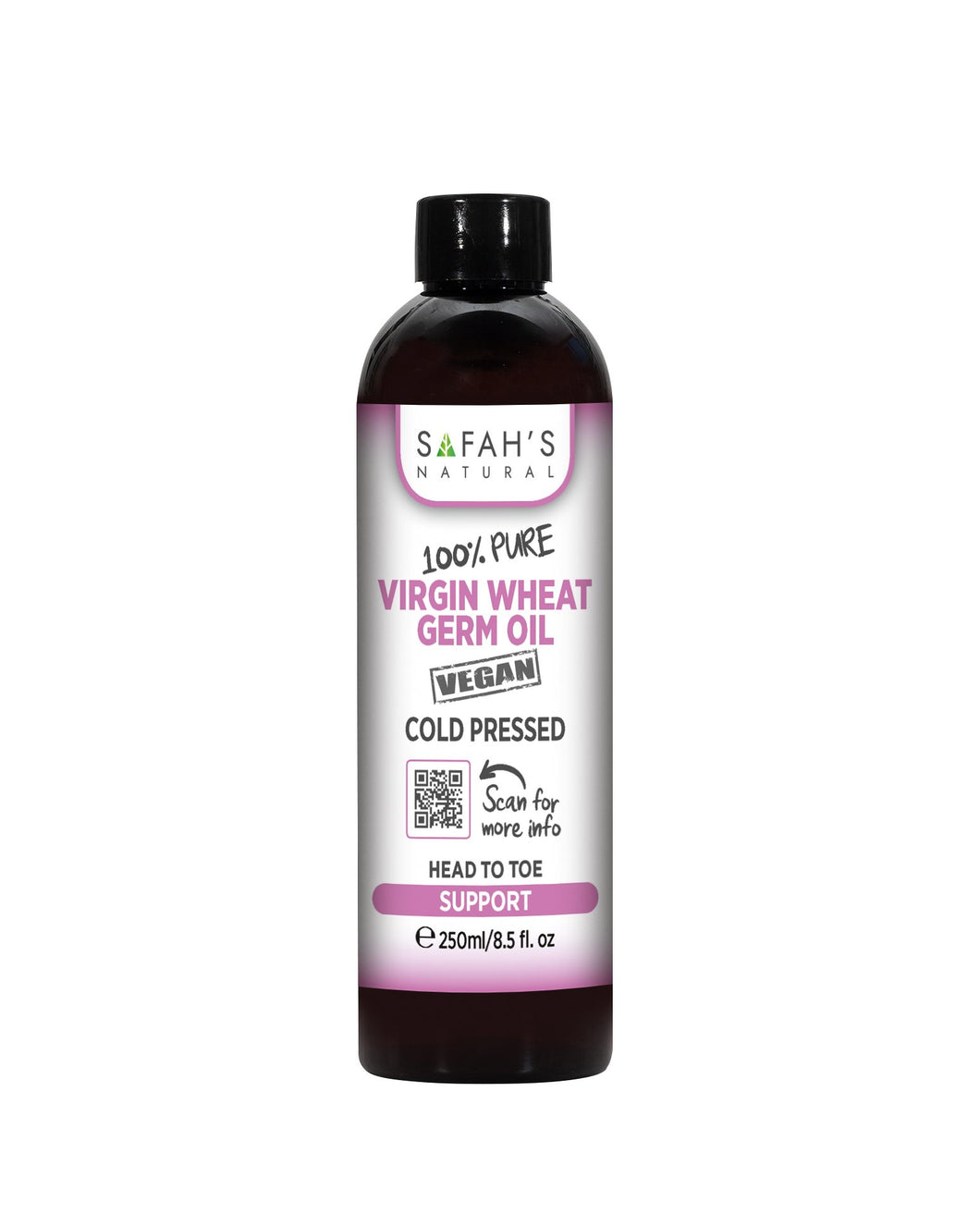 Safah's Natural Cold Pressed Virgin Wheat Germ Oil Vegan 100% Pure 8.5oz/250 ml